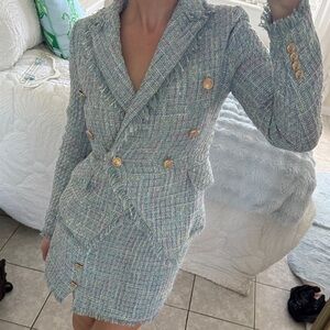 Walter Baker Women’s NWT Tweed Jacket & Skirt Set - Light Blue & Pastel Flecks